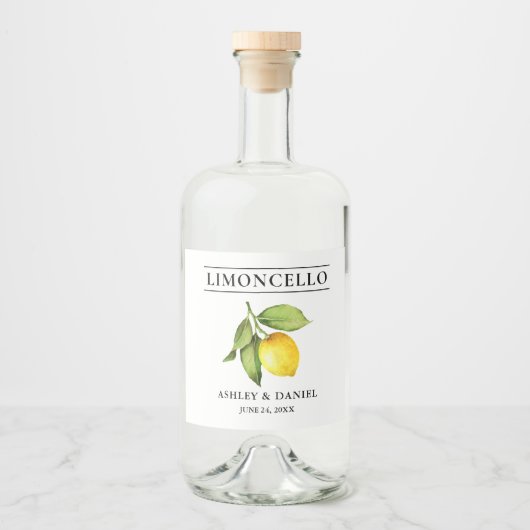 Waterverf Lemon Limoncello Likeurfles Etiket (Voorkant)