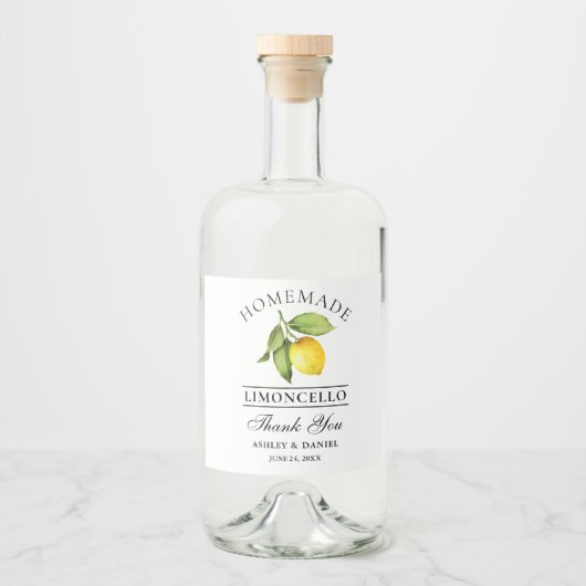 Waterverf Lemon Limoncello Liquor Flesetiketten Likeurfles Etiket (Voorkant)