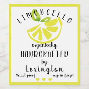 Waterverf Lemon Limoncello voor een grotere fles Wijn Etiket
