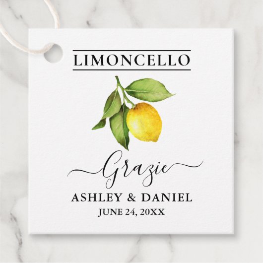 Waterverf Lemon Limoncello Wedding Grazie Bedankjes Labels (Voorkant)