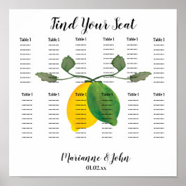 Waterverf Lemon Limoncillo Wedding Seding Chart Poster