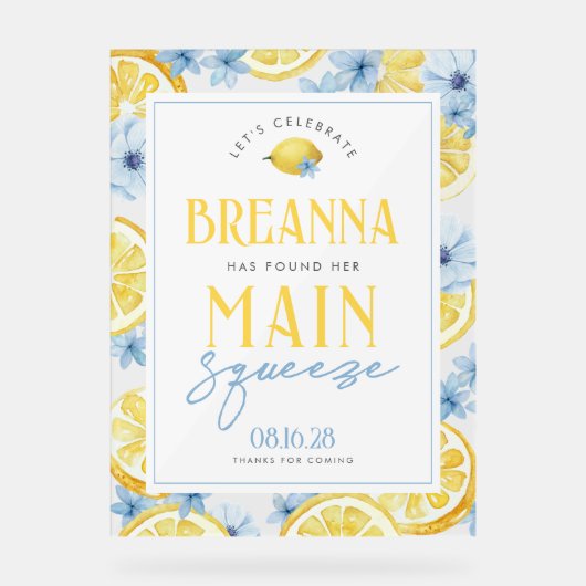 Waterverf Lemon Main Squeeze Acryl Welkomstbord Acryl Bord (Voorkant)