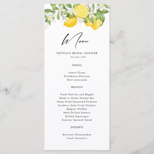 Waterverf Lemon Main Squeeze Vrijgezellenfeest Men Menu (Voorkant)