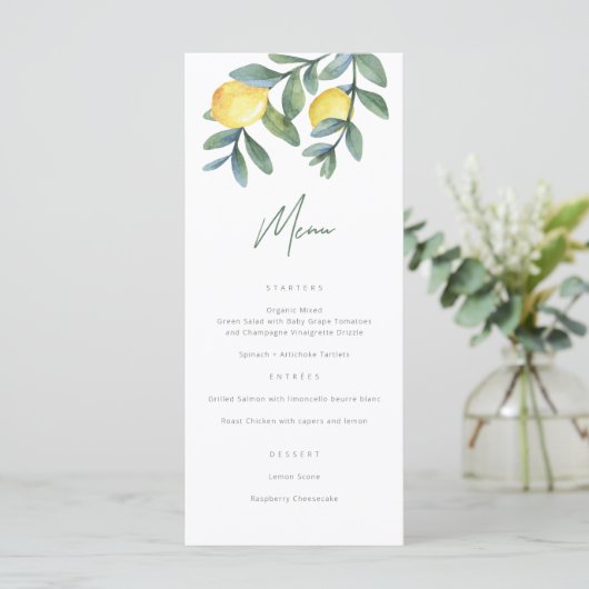 Waterverf Lemon Main Squeeze Vrijgezellenfeest Menu (Staand voorkant)