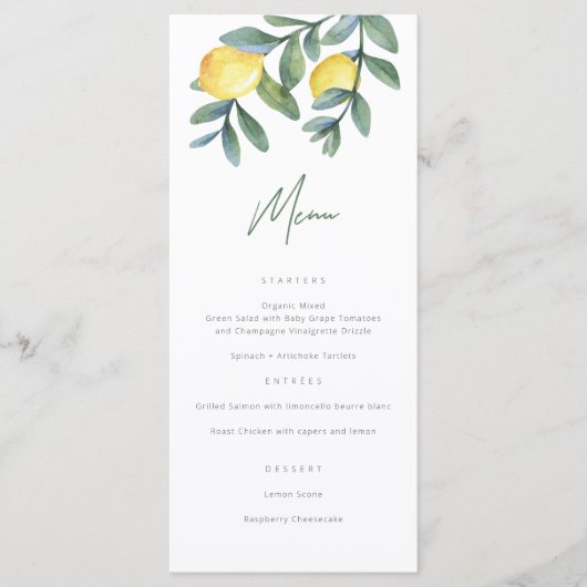 Waterverf Lemon Main Squeeze Vrijgezellenfeest Menu (Voorkant)