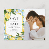 Waterverf Lemon Mediterrane Foto Bewaar de Datum Aankondigingskaart (Voorkant)