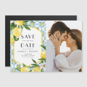 Waterverf Lemon Mediterrane Foto Bewaar de Datum Magnetische Uitnodiging (Voorkant / Achterkant)