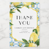 Waterverf Lemon Mediterrane Verjaardag Bedankt Wijn Etiket (Enkel label)