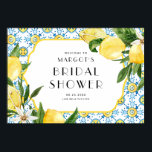 Waterverf Lemon Mediterrane Vrijgezellenfeest Poster<br><div class="desc">De welkome gasten aan uw gebeurtenis met dit klantgerichte vrijgezellenfeest welkome teken. Het bevat waterverf illustraties van citroenen,  citroenbloesems en mediterrane tegels. Personaliseer door namen,  datum,  tijd en andere details toe te voegen. Dit welkomstbord voor citroenvlees is perfect voor de zomerbruiloften en de vrijgezellenfeesten voor het mediterrane thema.</div>