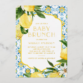 Waterverf Lemon Mediterranean Summer Baby Brunch Folie Uitnodiging