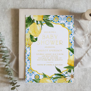 Waterverf Lemon Mediterranean Summer Baby shower Folie Uitnodiging
