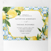 Waterverf Lemon Mediterranean Summer Wedding Drieluik Uitnodiging (Binnenzijde eerst)