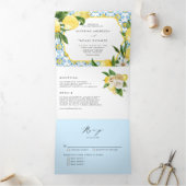Waterverf Lemon Mediterranean Summer Wedding Drieluik Uitnodiging (Binnen)