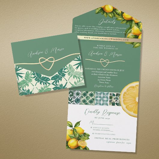 Waterverf Lemon Mediterranean Wedding All In One Uitnodiging