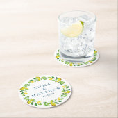 Waterverf Lemon Mediterranean Wedding Logo Ronde Kartonnen Onderzetter (Insitu)