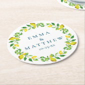 Waterverf Lemon Mediterranean Wedding Logo Ronde Kartonnen Onderzetter (Gebogen)