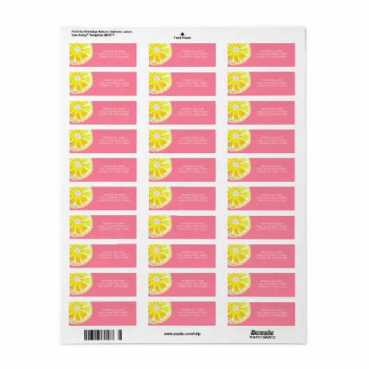 Waterverf Lemon met roze achtergrond Etiket (Full Sheet)