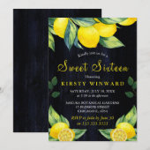 Waterverf Lemon Navy Blue Wood Sweet 16 Kaart (Voorkant / Achterkant)