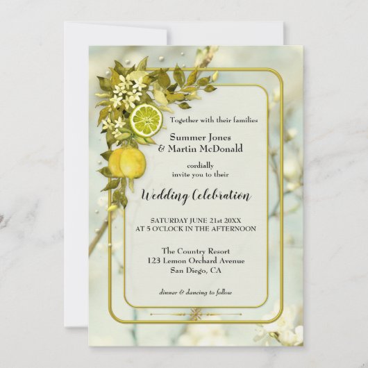 Waterverf Lemon Orchard bruiloft Kaart (Voorkant)