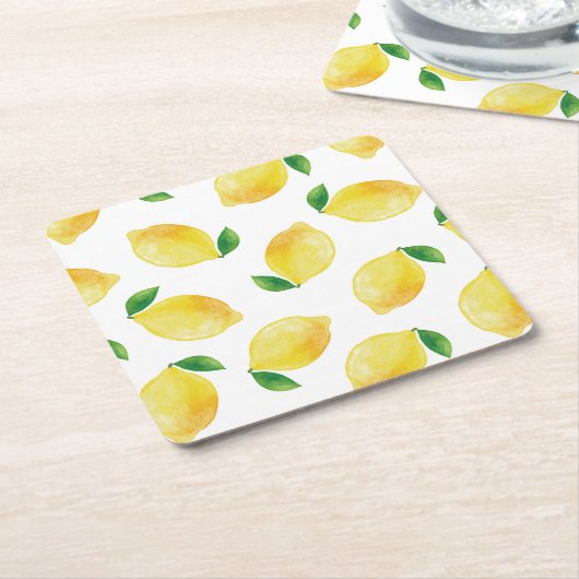 Waterverf Lemon Patroon Kartonnen Onderzetters (Schuin)