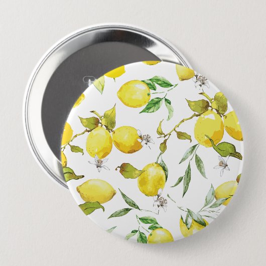 Waterverf Lemon Patroon Ronde Button 4,0 Cm (Voorkant /achterkant)