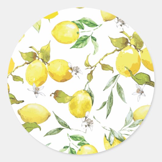 Waterverf Lemon Patroon Ronde Sticker (Voorkant)