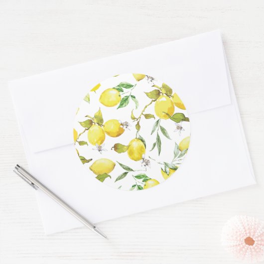 Waterverf Lemon Patroon Ronde Sticker (Envelop)