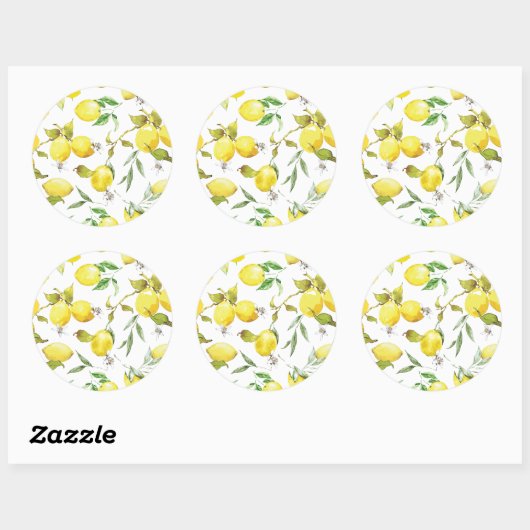 Waterverf Lemon Patroon Ronde Sticker (Vel)
