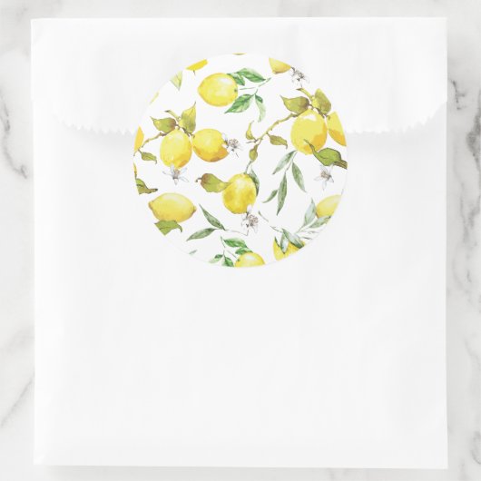Waterverf Lemon Patroon Ronde Sticker (Tas)