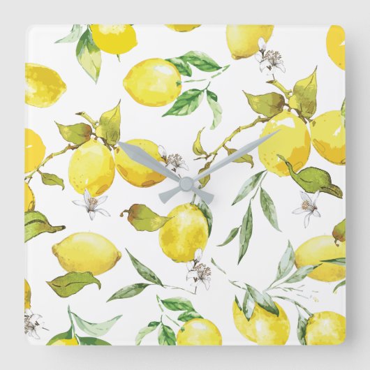 Waterverf Lemon Patroon Vierkante Klok (Voorkant)