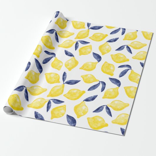 Waterverf Lemon Pattern Citrus Cadeaupapier (Uitgerold)