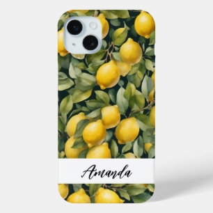 Waterverf Lemon Pattern Citrus iPhone 15 Mini Hoesje