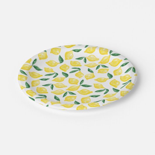 Waterverf Lemon Pattern Citrus Papieren Bordje (Gekanteld)