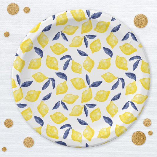 Waterverf Lemon Pattern Citrus Papieren Bordje