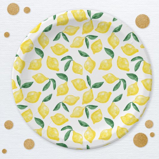 Waterverf Lemon Pattern Citrus Papieren Bordje