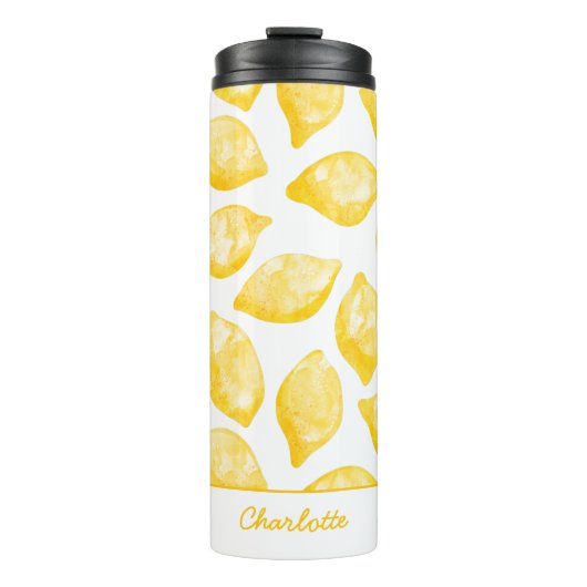 Waterverf Lemon Pattern Citrus Personalized Thermosbeker (Voorkant)