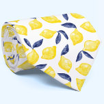 Waterverf Lemon Pattern Citrus Stropdas<br><div class="desc">citruscitruscitroenpatroon van waterverf in geel met blauw-javaanblad op een witte achtergrond voor een fruitige zomeropname van visueel vitamine C. Originele kunst van Nic Squirrell.</div>