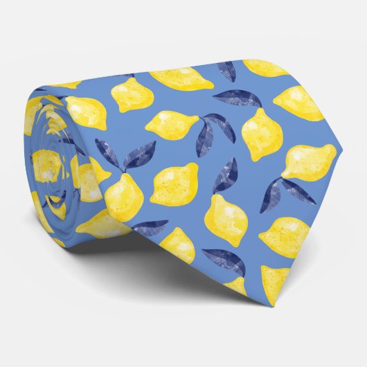 Waterverf Lemon Pattern Citrus Stropdas (Opgerold)