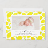 Waterverf Lemon Pattern Foto geboorteaankondiging Aankondiging (Voorkant)