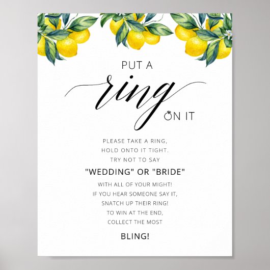 Waterverf Lemon Ring Spel Vrijgezellenfeest Sign Poster (Voorkant)