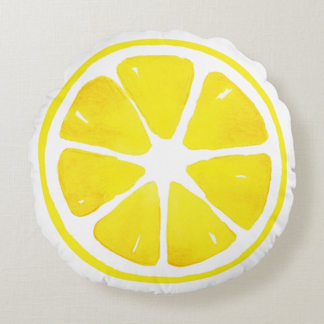 Waterverf Lemon Slice Rond Kussen (Voorkant)