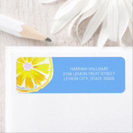Waterverf Lemon Slices Blue Background Etiket