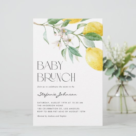 Waterverf Lemon Summer Baby Brunch Uitnodiging (Staand voorkant)