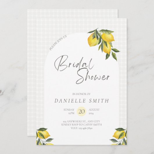 Waterverf Lemon Thema Bruidsdouche Uitnodiging (Voorkant / Achterkant)