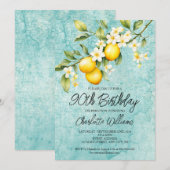 Waterverf Lemon Theme 90th Birthday Kaart (Voorkant / Achterkant)