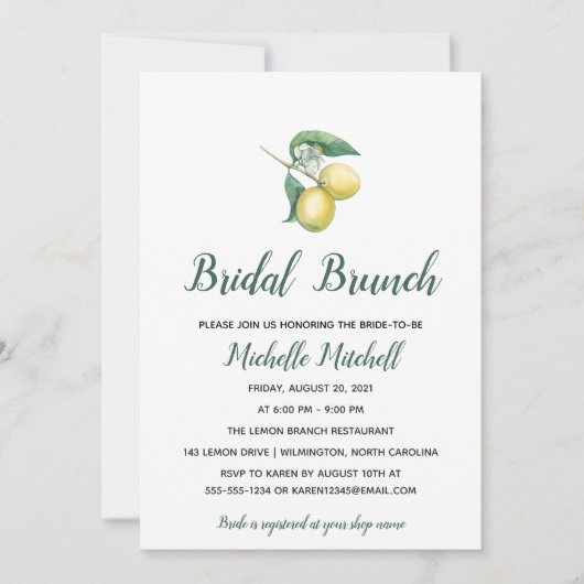 Waterverf Lemon Tree Branch | Bridal Brunch Kaart (Voorkant)