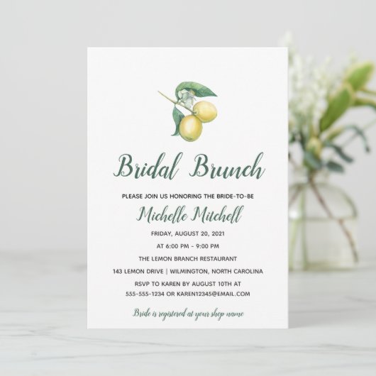 Waterverf Lemon Tree Branch | Bridal Brunch Kaart (Staand voorkant)