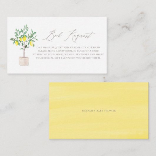 Waterverf Lemon Tree Shower Book Request Kaart Visitekaartje (Voorkant / Achterkant)