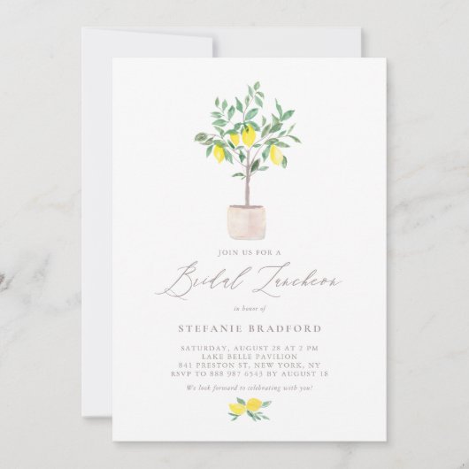Waterverf Lemon Tree Summer Bridal Luncheon Kaart (Voorkant)