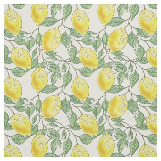 Waterverf  Lemon Tree Summery Pattern Stof (Swatch)